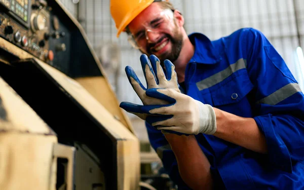 Stock image Engineer worker with accident at factory, Worker with injury from machine working