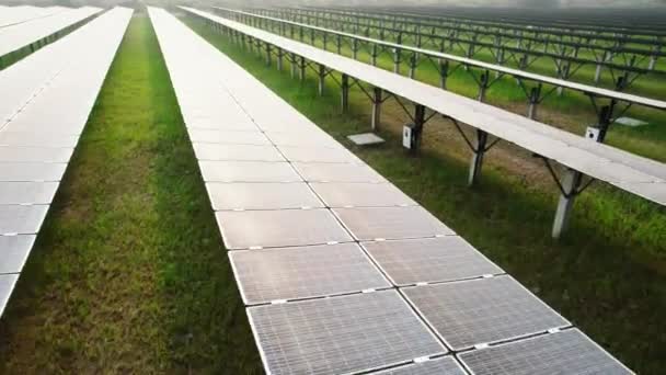 Yeşil Alana Sahip Elektrik Santrali Ekolojik Güneş Çiftliğinde Çalışan Teknisyen — Stok video