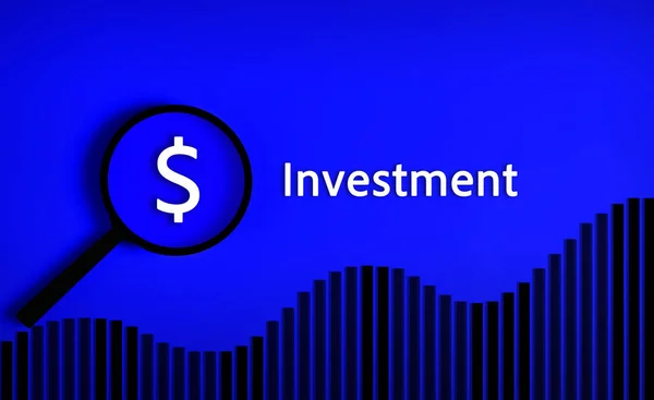 青の背景に投資テキスト 投資戦略と成功したビジネス投資家になるための利点 投資のための金融概念 金融開発とビジネスの成長 — ストック写真