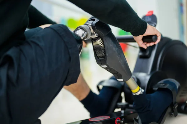 stock image Male patient with physical disability doing exercise routine indoor, People with high tech technology at prosthetic health care center, New artificial limb production for disabled people, People with