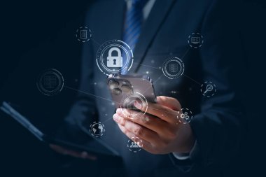 Dijital güvenlik yönetimi, internet gibi şeyler. teknoloji büyük veri ve iş süreci stratejisi.