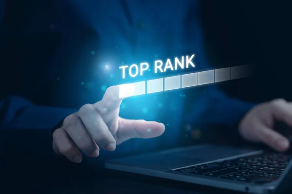 Increase ranking concept, Businessman with top rank of his company or website, Search engine optimization ranking, SEO website ranking, Keywords ranking, Traffic and data analysis, Content site map