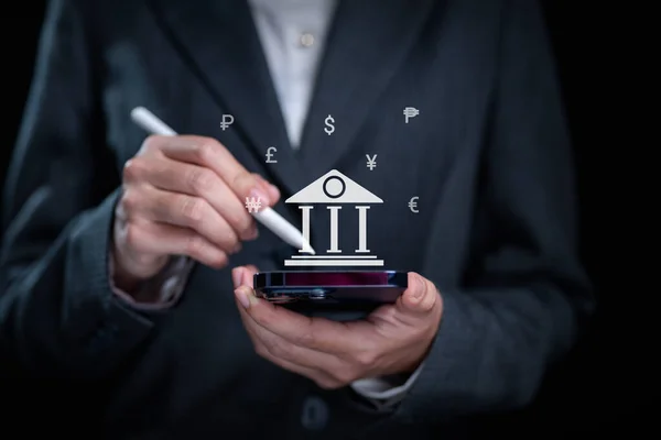 Финансовый Значок Символ Валюты Мобильном Банкинге Высококачественное Фото Финансовая Организация — стоковое фото