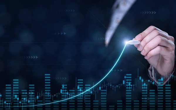 Üzletember Üzleti Finanszírozási Adatok Elemzése Grafikon Jelentés Technológia Pénzügyi Menedzsment — Stock Fotó