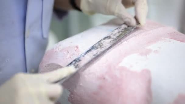 Technicien Prothèse Sculptant Plâtre Coulé Pour Prise Usine Production Prothèses — Video