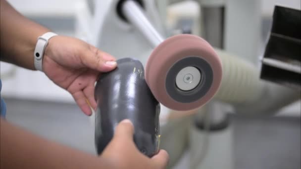 Prosthetic Technician Sculpting Plaster Cast Socket Prosthetic Production Factory High — Stock Video
