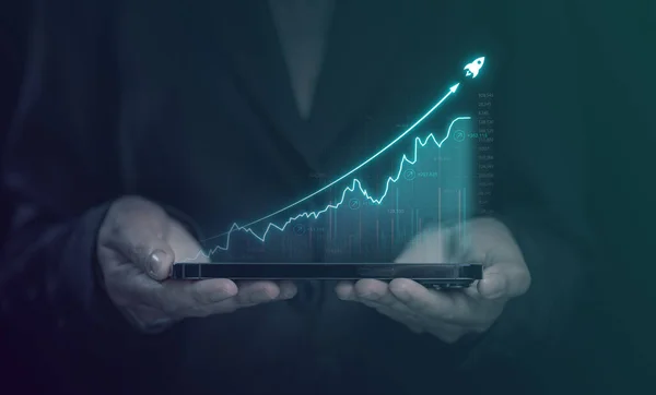 Podnikatelé Virtuální Obchodní Graf Růstu Finančního Plánu Graf Graf Podnikání — Stock fotografie