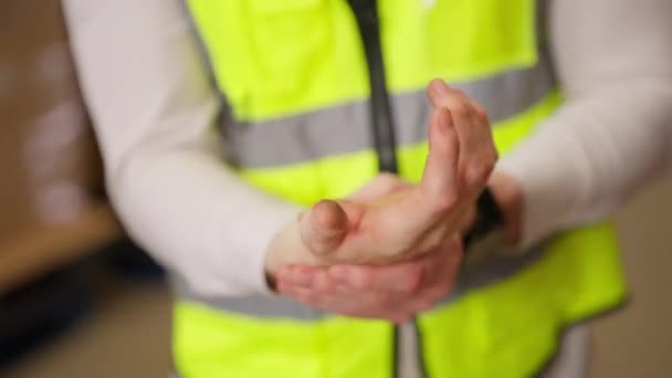 Hardworking Male Warehouse Engineer Suffering Hand Injury Working Warehouse Factory — Stockvideo