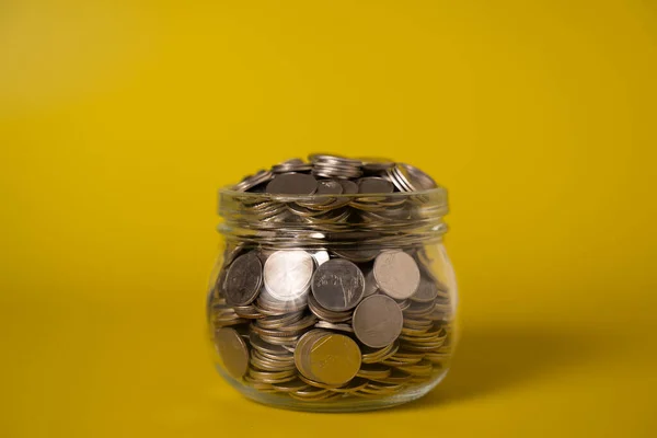 Coins Glass Jar Abstract Background Financial Business Investment Growing Money — Stock Photo, Image