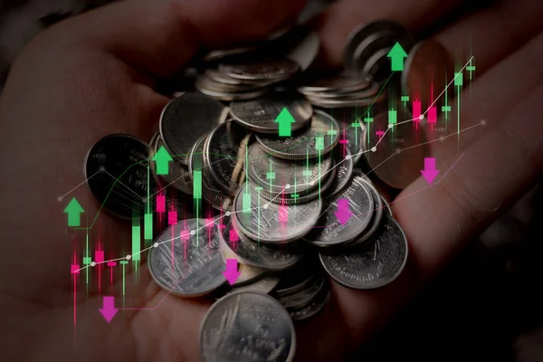 Stack Coins Graph Chart Growth Marketing Entreprise Pièces Pour Économiser — Photo