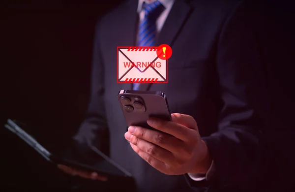 People with warning notification and spam message icon