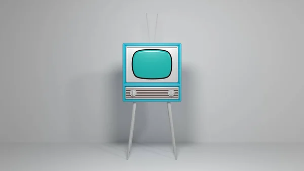Vintage Fernseher Vor Grauer Wand Rendering — Stockfoto
