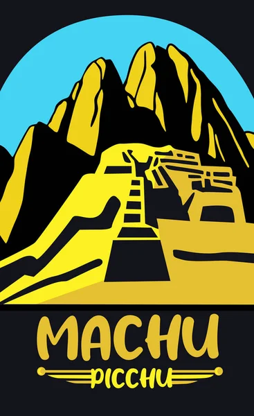 Machu Picchu Golden Poster Style Illustration — Fotografia de Stock