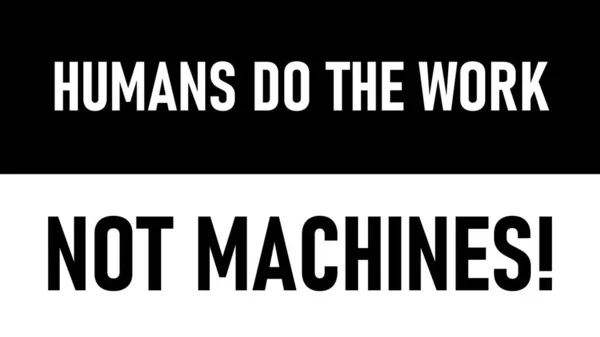 传达反对人工智能的信息 人类做的是工作 不是机器 — 图库照片