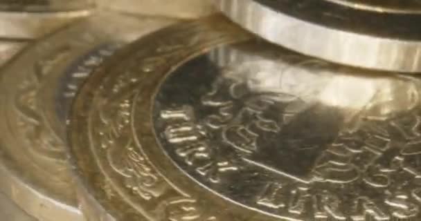 Metal Coins Stacked Top Each Other Macro Footage — Stock Video