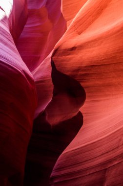 Kuzey Arizona 'daki Navajo Rezervasyon Sayfası' nda Antilop Kanyonu. Dünyanın en ünlü ve en çok fotoğraflanmış kanyonu. Işık, antik spiral kaya kemerlerinin büyüleyici detaylarını gösteriyor. Çok renkli doku, kaya oluşumu, ışık oyunu.