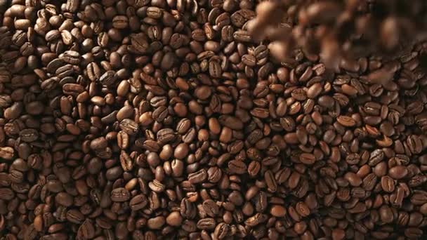 Egy Maroknyi Kávébab Dobott Lassú Mozgás Asztali Nézet — Stock videók