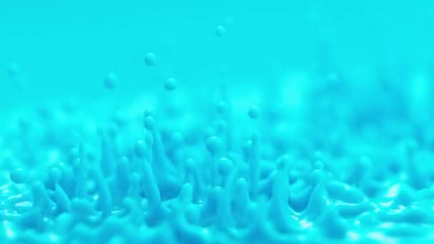Lichtblauer Farbspritzer Zeitlupe Abstrakte Energetisch Ständig Hüpfende Flüssigkeit Macht Tröpfchen — Stockvideo