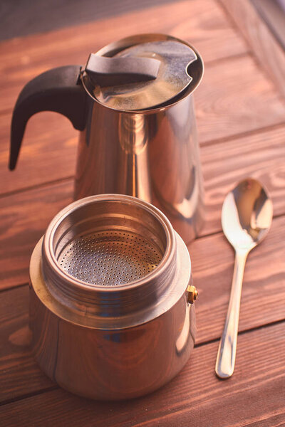 close-up geyser coffee maker. High quality photo
