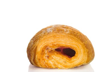 Pastry mesh puff pastry bun with cherry filling on white background isolated. High quality photo