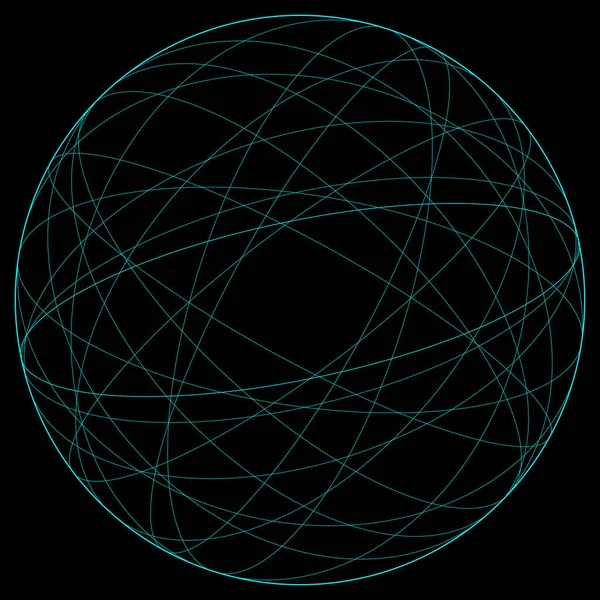 黒の背景に線で青の抽象的な球 青の線の円のネットワークラウンド惑星黒の背景 — ストック写真