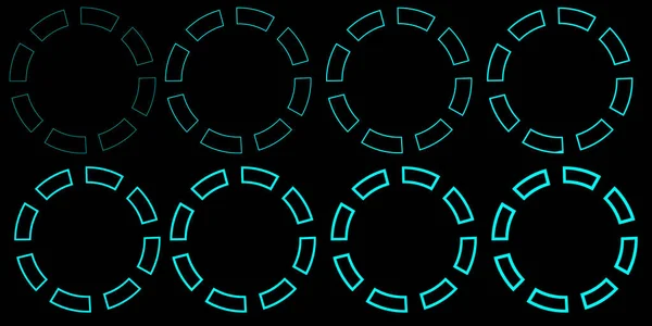 Set of neon blue circles on a black background.  gear circle light blue hologram technology
