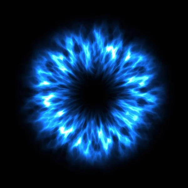Μπλε Κύκλος Φωτιάς Μαύρο Φόντο Οφθαλμική Ίριδα Κόρη Αφηρημένη Μπλε — Φωτογραφία Αρχείου
