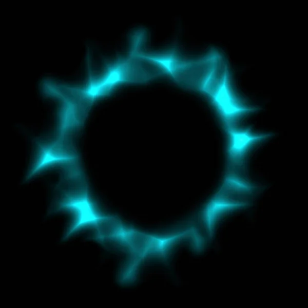 Светло Голубой Эффект Пламени Круг Вокруг Абстрактного Черного Фона Шара — стоковое фото