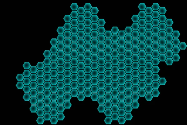 Hexagon Hologram Blue Light Black Background Blue Hexagons Black Background — Stock Photo, Image
