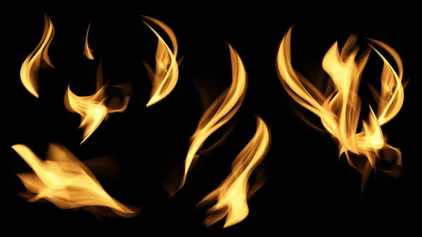 Fire Flames Collection Isolated Black Background Close Fire Flames — Stock Photo, Image