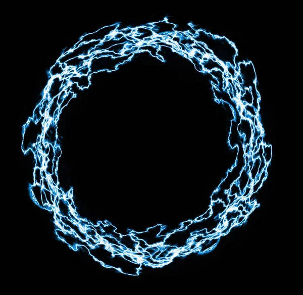 Abstract blue lightning circle on black background, lightning blue ring circle light