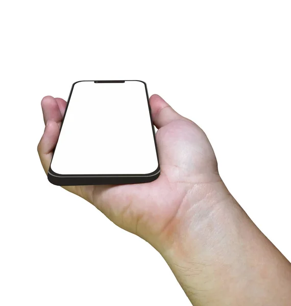 Hand Holding Smart Phone Blank Screen Isolated White Background Clipping — Stock Photo, Image