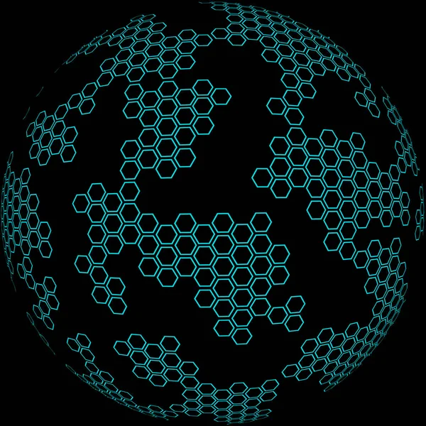 hexagon blue sphere 3d earth network globe planet. Abstract hexagon background. Global network concept.