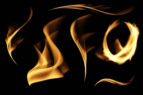 Feuerflammen Sammeln Sich Isoliert Auf Schwarzem Hintergrund Abstrakte Flammen Auf — Stockfoto