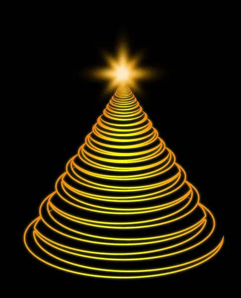 Siyah Arka Planda Sarı Işıkları Olan Soyut Noel Ağacı — Stok fotoğraf