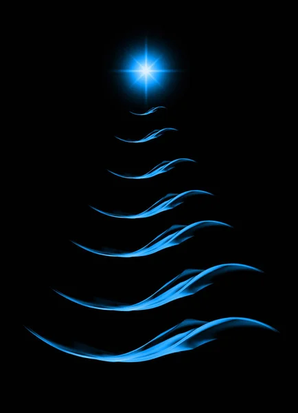 Albero Natale Fatto Fuoco Fiamma Blu Sfondo Nero — Foto Stock