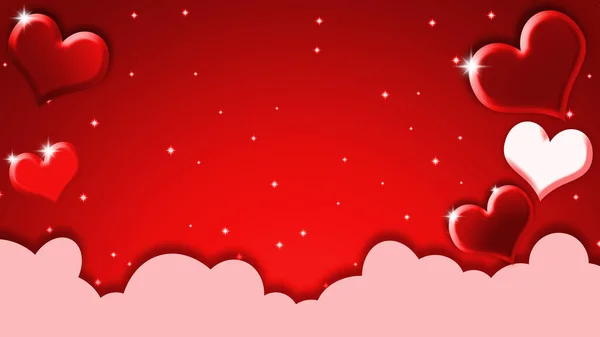 バレンタインデーの背景とハートと雲 — ストック写真