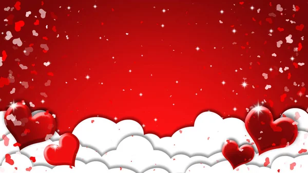 バレンタインデーの背景と赤いハートと雲 — ストック写真