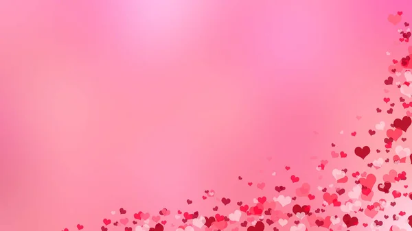 赤いハートの愛の告白 バレンタインデーのコーナー注目すべき背景 グラデーションの背景に紙のハートのコンフェッティを落下 — ストック写真