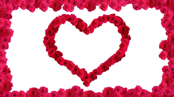 心臓は白い背景に孤立した赤いバラで作られました バレンタインデー — ストック写真
