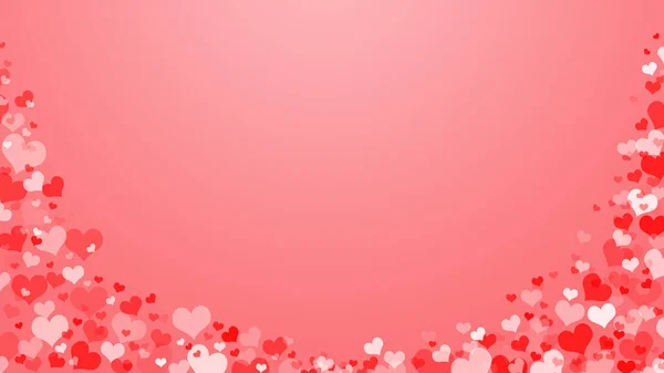 赤いハートの愛の告白 バレンタインデーのコーナー注目すべき背景 グラデーションの背景に紙のハートのコンフェッティを落下 — ストック写真