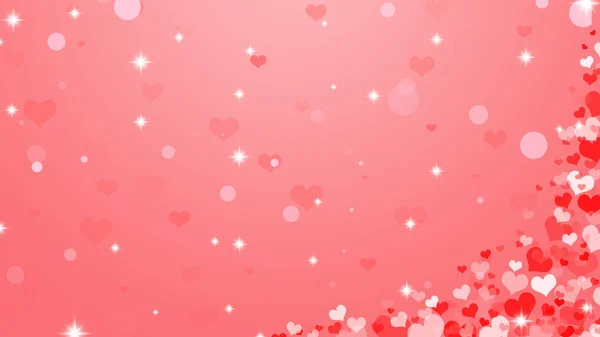赤いハートの愛の告白 バレンタインデーのグラデーションの背景 ピンクの背景に縫い付けられた紙のハートのコンフェッティが落ちる エネルギー — ストック写真