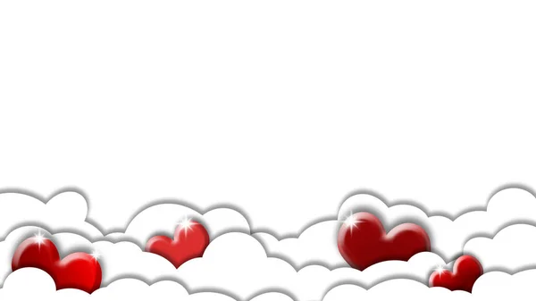 Valentine\'s day background with hearts and clouds.