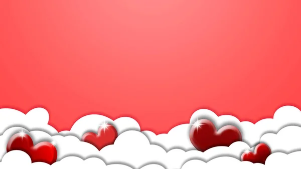 День Святого Валентина Фон Красными Сердцами Облаками — стоковое фото