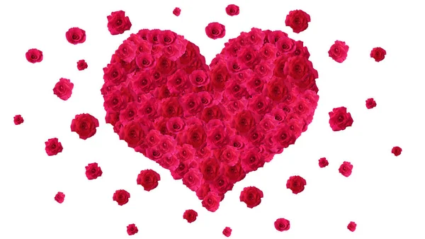 Heart Shape Made Red Roses White Background — Stockfoto