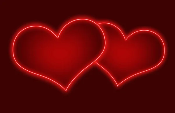 Karanlık Arka Planda Kırmızı Neon Kalpler Sevgililer Günü — Stok fotoğraf