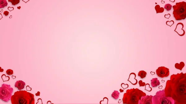 バレンタインデーの背景に赤いバラとピンクのハート — ストック写真