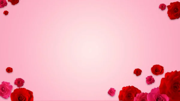Rode Rozen Een Roze Achtergrond Met Kopieerruimte — Stockfoto