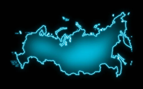 Karta Över Ryssland Med Glödande Blått Ljus Svart Bakgrund — Stockfoto