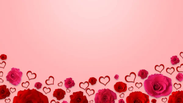 情人节的背景是红心红玫瑰 — 图库照片